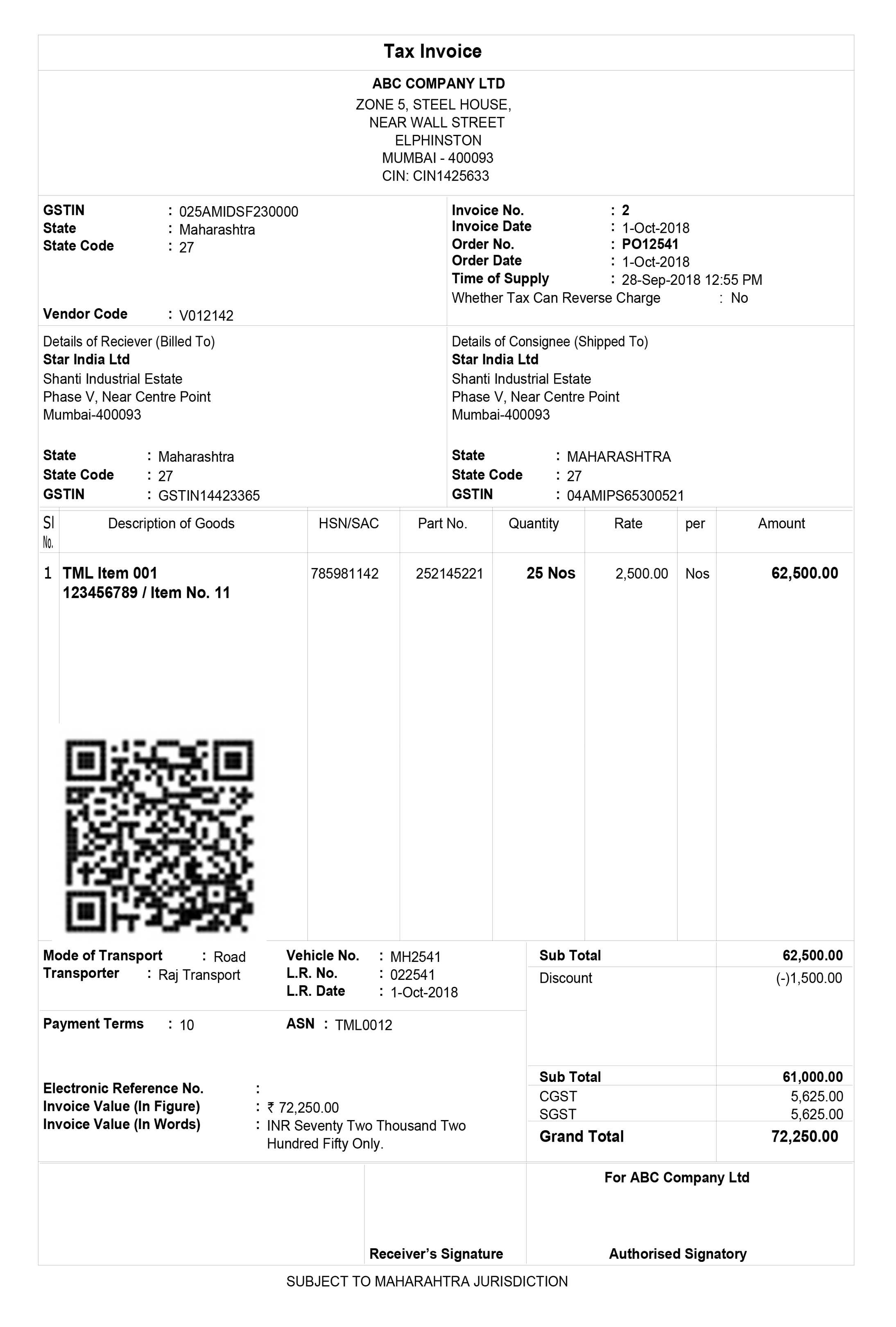 Invoice With QR Code from Tally.ERP 9